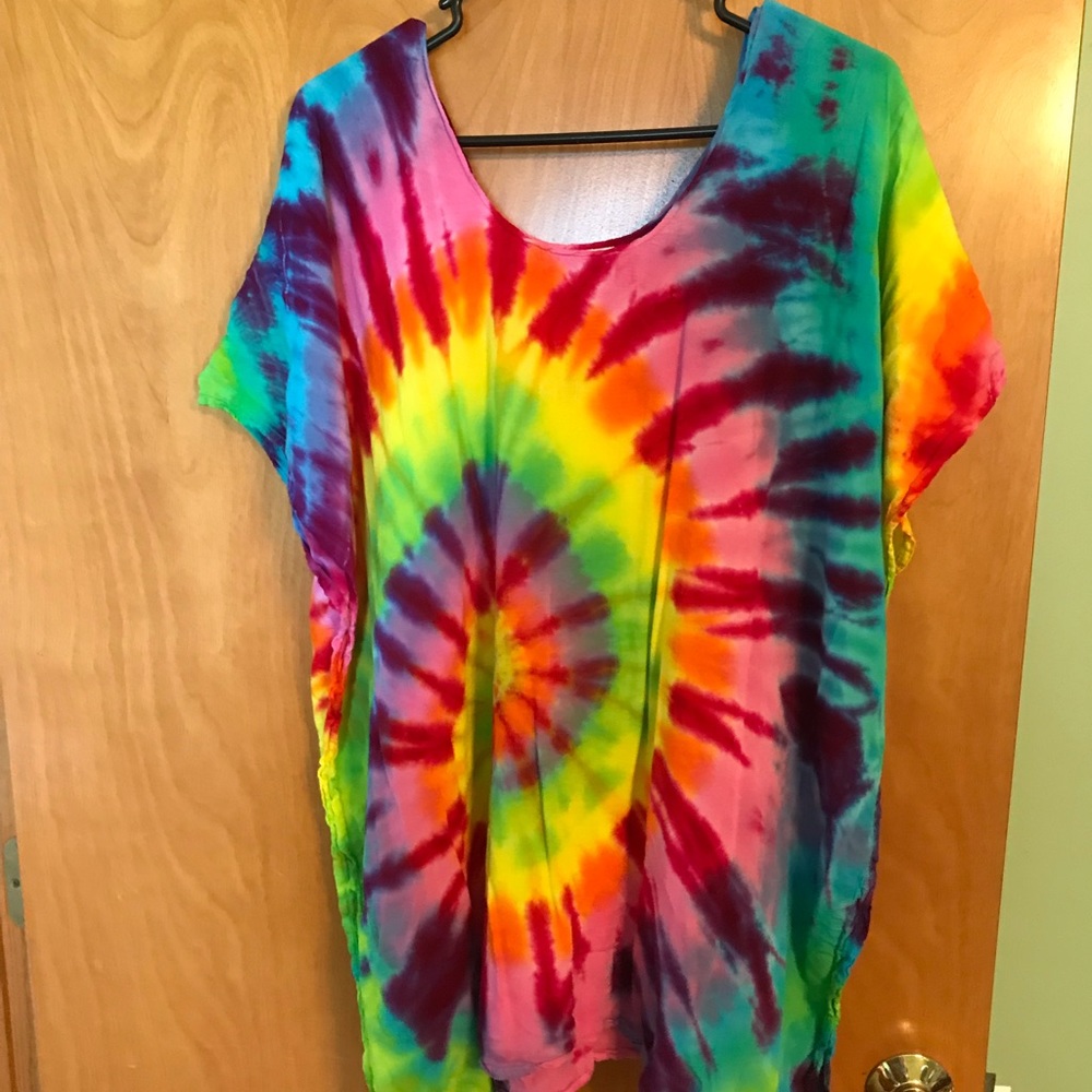 Rainbow Tie Dye Poncho Top OS